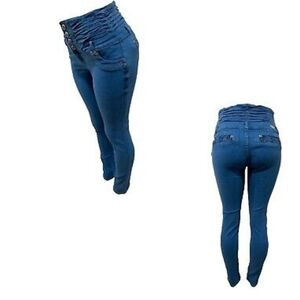 Tush Push Blue Skinny Jeans with Faded Effect and Belt Loops, Made In Columbia